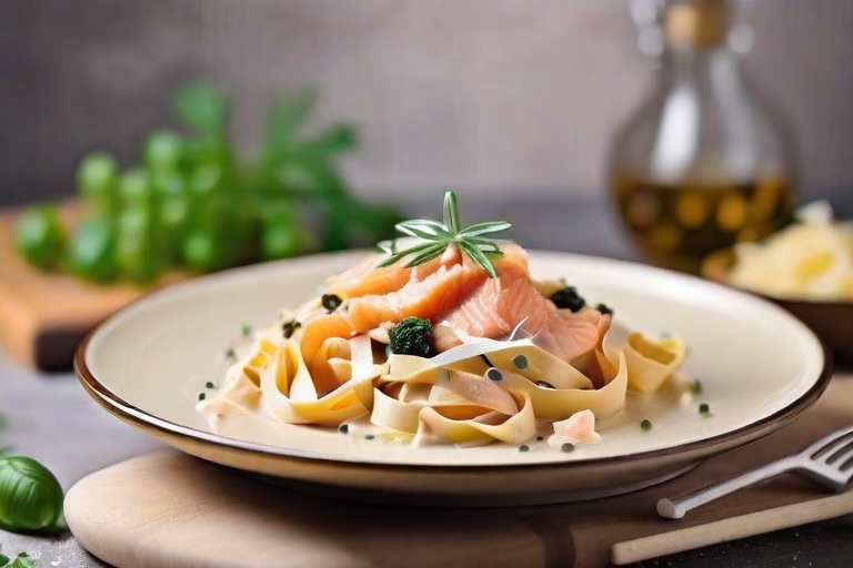 Bandnudeln mit Lachsfilet